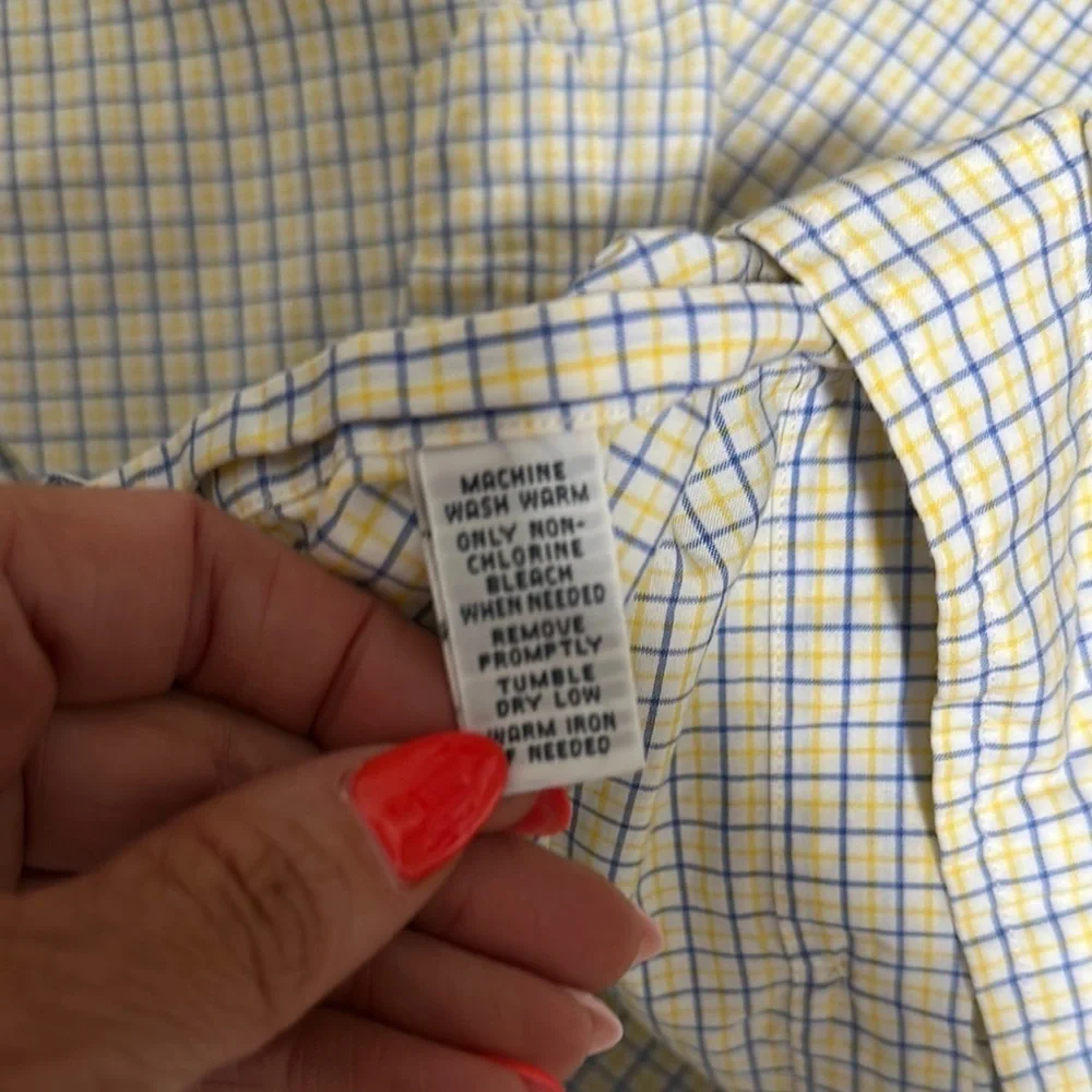 Polo Ralph Lauren Dress Shirt Mens 16 Regent Classic Fit Yellow Blue Plaid